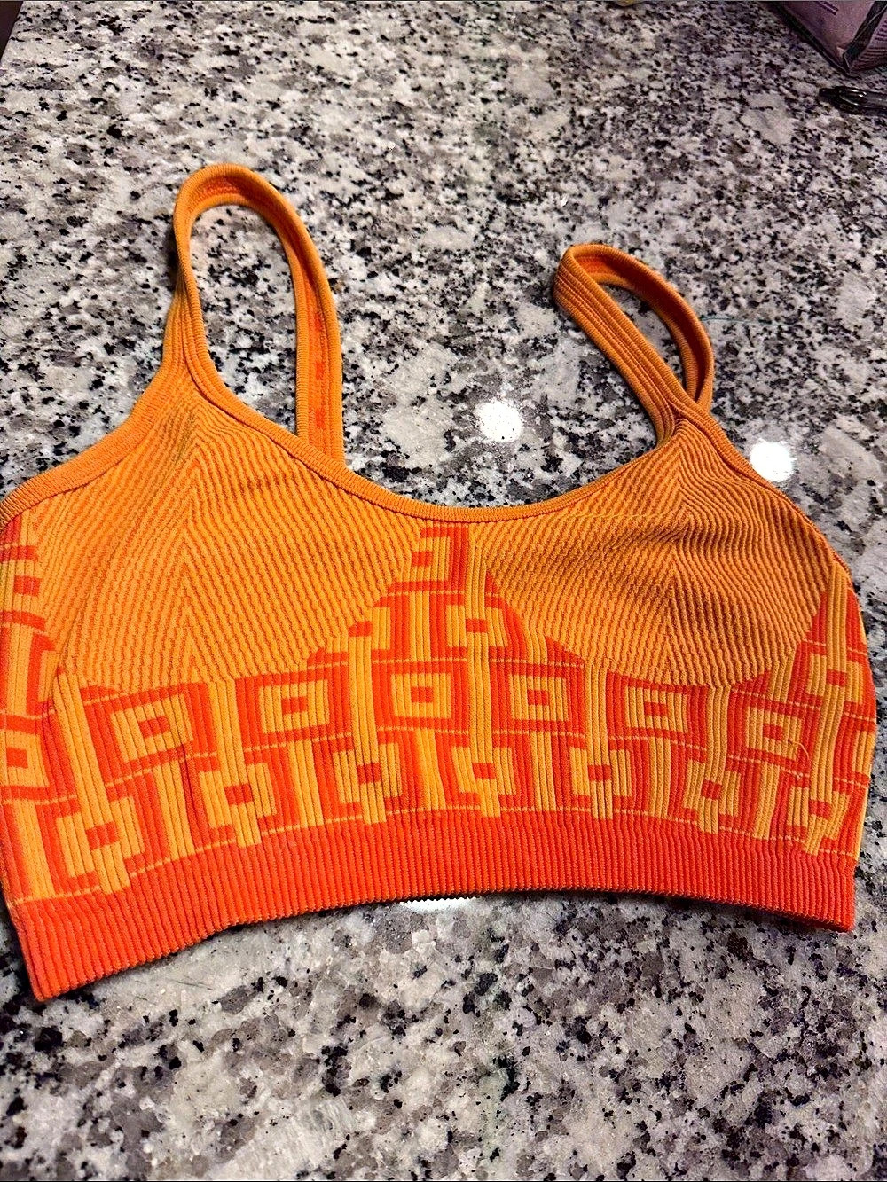 Zara Seamless Geometric Knit Crop Top Orange & Yellow XS
